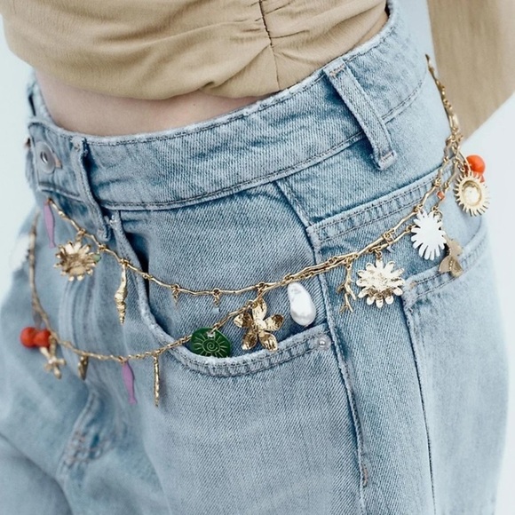 NWOT. Zara Golden Metal piece belt with different charm pendants. main image 6